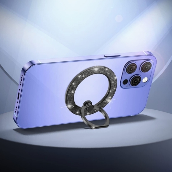 MagSafe Phone grip Holder Kickstand Phone Grip Finger Ring Grip Black Glitter - Picture 7 of 8